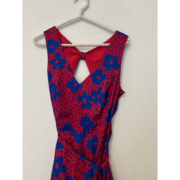 ModCloth Timeless Magnetism A-Line Dress Size Medium Red Blue Floral Knee Length - Picture 4 of 16